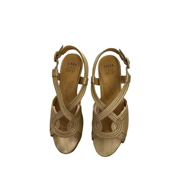 Ziera Women's Hillary Choose Comfort Waterproof Strappy Heel Sandals Sz 10 Gold - Picture 1 of 8